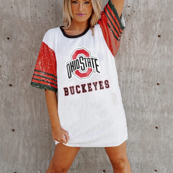 Gameday Couture Dresses & Skirts - OHIO STATE BUCKEYES CHIC CHAMPS FULL SEQUIN JERSEY DRESS

SIZE: M